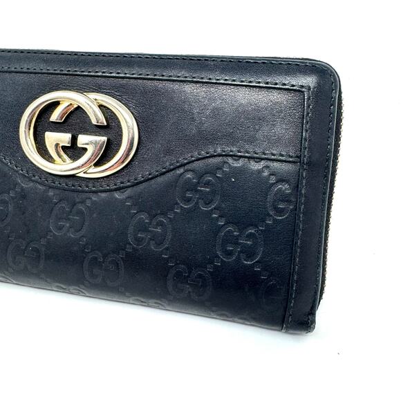 Gucci GG Guccissima Monogram Black Leather Zip Around Wallet with Double G Logo - Picture 2 of 11